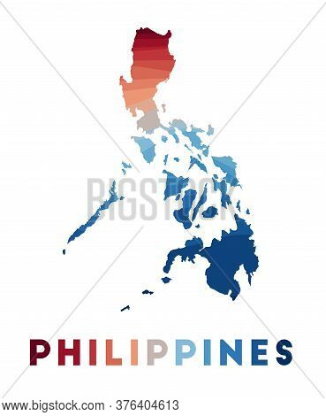 Philippines Map. Map Of The Country With Beautiful Geometric Waves In Red Blue Colors. Vivid Philipp