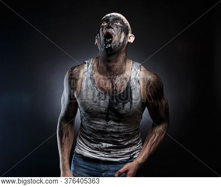 Bald Man With Black Goo In The Mouth