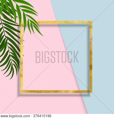 Abstract Background With Palm Leaves And Frame. Vector Illustration