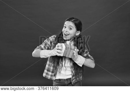 Inculcate Cleanliness. Cleaning With Sponge. Cleaning Supplies. Girl Rubber Gloves For Cleaning Hold