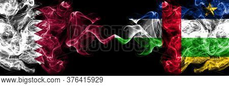 Qatar Vs Central African Republic Smoky Mystic Flags Placed Side By Side. Thick Colored Silky Abstra