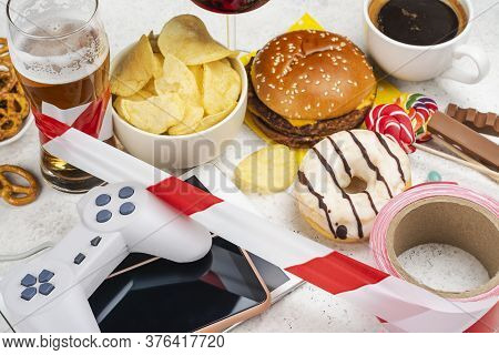 Dopamine Fasting Background. Life Without Social Media, Gadget And Food Detox Concept. Red And White
