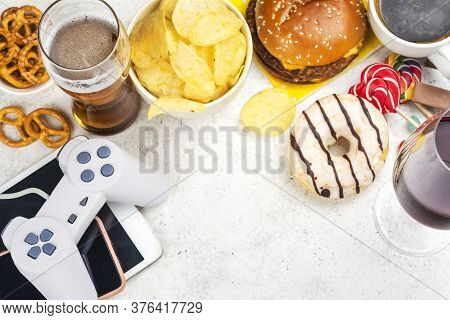 Dopamine Fasting Background. Life Without Social Media, Gadget And Food Detox Concept. Red And White
