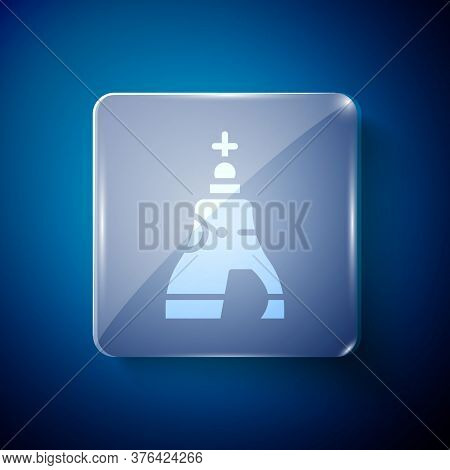 White The Tsar Bell In Moscow Monument Icon Isolated On Blue Background. Square Glass Panels. Vector