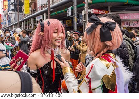 Osaka / Japan - March 18, 2018: Nipponbashi Street Festa, Colorful Cosplay And Anime Festival Held E