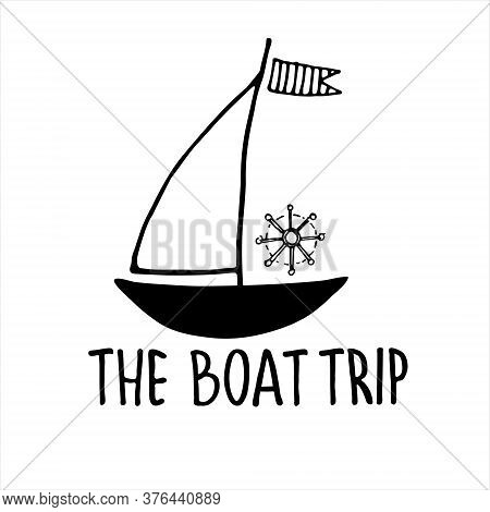 Boat Trips Logo. Boat Sightseeing Tours, Sea Or River Cruise Routes Banner. Yacht Hand Drawn Vector 