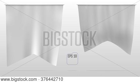 Flag, Pennant Or Banner White Realistic Mockup.