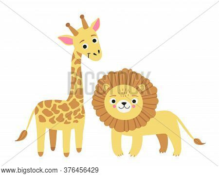 Vector Cartoon Illustration Of Cute Safari Animals