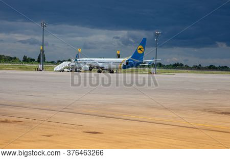 Ukraine, Kyiv - July 8, 2020: Passenger Aircraft Uia Airlenes. Boryspil International Airport. Many 