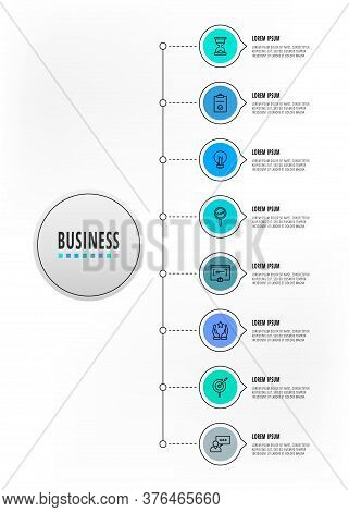 Infographics Circles With 8 Steps, Icons. Flatline Vector Template. Can Be Used For Eight Diagrams,