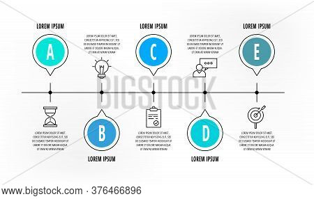 Infographics Circles With 5 Steps, Icons. Flat Line Vector Template. Can Be Used For Five Diagrams,