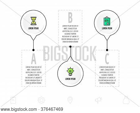 Infographics Circles With 3 Steps, Labels. Flat Line Vector Template. Can Be Used For Three Diagrams