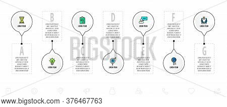 Infographics Circles With 7 Steps, Labels. Flat Line Vector Template. Can Be Used For Seven Business