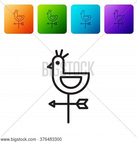 Black Line Rooster Weather Vane Icon Isolated On White Background. Weathercock Sign. Windvane Rooste