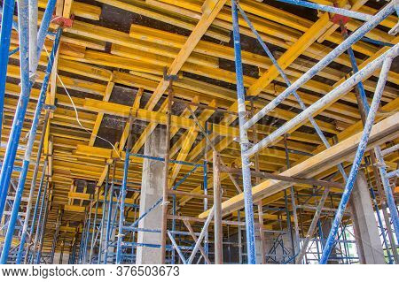Construction Equipment. Construction Site Work. Concrete Formwork And Floor Bams. Construction Beam 