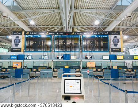 Athens, Greece - February, 11 2020: Athens International Airport Eleftherios Venizelos. An Empty Dep