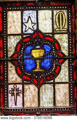 San Antonio, Texas - October 8, 2019 Communion Cup Goblet Stained Glass Saint Mary's Catholic Church