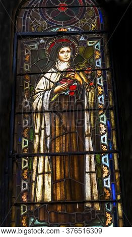 San Antonio, Texas - October 8, 2019 Saint Teresa Of Avila Stained Glass Saint Mary's Catholic Churc