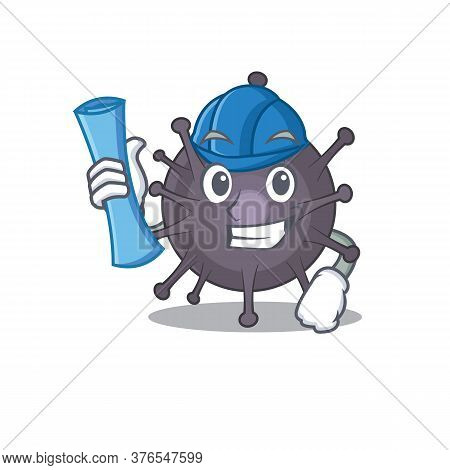 Caricature Design Concept Of Salmonella Architect With New City Landscape Blue Prints