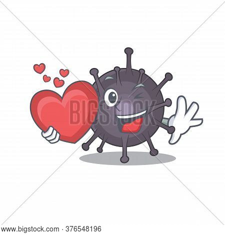 A Lovable Salmonella Caricature Design Style Holding A Big Heart