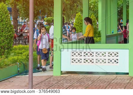 Kanchanaburi,thailand-july 2,2020:thai Students Wear Various Medical Masks To Prevent Themselves Fro