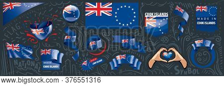 Vector Set Of The National Flag Of Cook Islands In Various Creative Designs