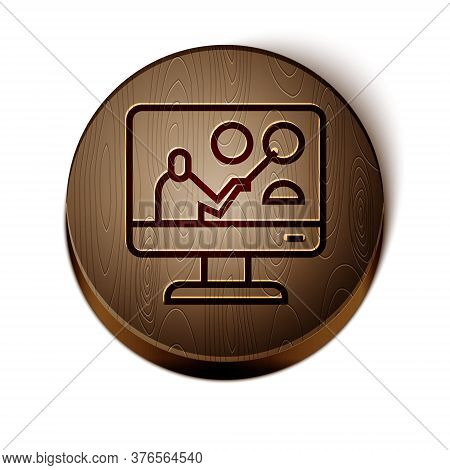 Brown Line Online Education And Graduation Icon Isolated On White Background. Online Teacher On Moni
