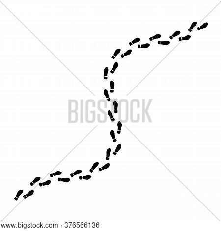 Human Foot Prints Path With Tag Points. Traveler Man Boot Steps Tracking On Route Isolated On White 