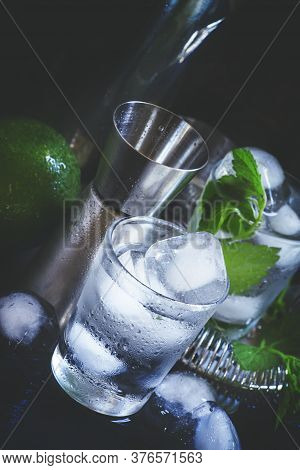 Making Cocktails, Bar Tools, Ice And Alcohol, Selective Focus