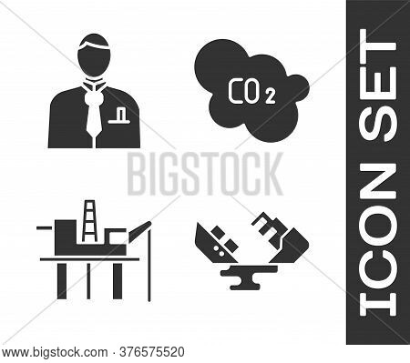 Set Wrecked Oil Tanker Ship, Businessman Or Stock Market Trader, Oil Platform In The Sea And Co2 Emi