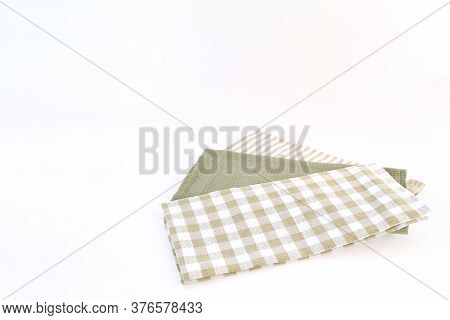 Top View New Kitchen Towels In Green Olives Strip And White Color Simple Pattern In Differnet Style