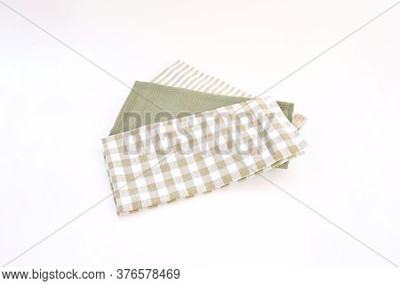 Top View New Kitchen Towels In Green Olives Strip And White Color Simple Pattern In Differnet Style