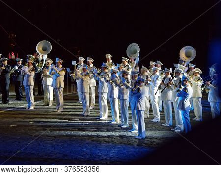 Moscow, Russia - Aug 25, 2017: Night Performance Of The Presidential Orchestra Of The Russian Federa