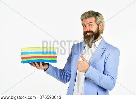 Colorful Dust Cloth. Man With Felt Material. Numdah Or Numnah For Handmade Usage. Concept Of Design.