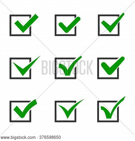 Checkmark Or Tick Mark Collection Set. Acceptance, Approval, Right Choice, Correct Selection, True O