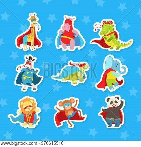 Animals Parents And Babies Stickers Set, Elephant, Monkey, Cloak, Fox, Dog, Panda, Lion, Squirrel, T
