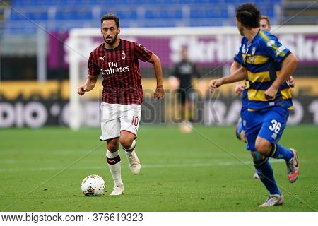 Milano, (italy). 15th July 2020. Italian Serie A. Ac Milan Vs Parma Calcio . Hakan Calhanoglu  Of Ac