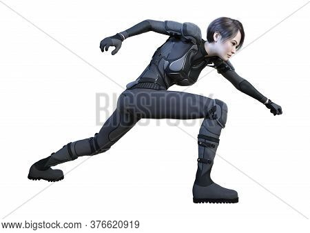 3D Rendering Female Sceince Fiction Fighter On White