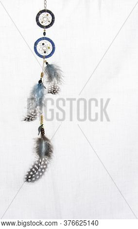Small Blue Dreamcatcher Isolated On White Background