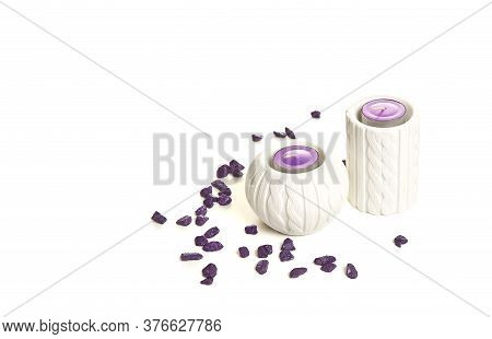 Candles In Candlestick On A White Background