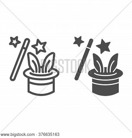 Focus With Rabbit Line And Solid Icon, Children Entertainment Concept, Magic Trick Sign On White Bac