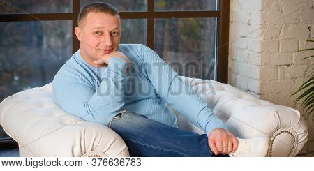 A Man In Casial Style, A Strong And Confident Plump Man In A Suit,  Plus Size Man Concept