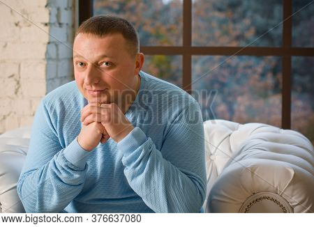 A Man In Casial Style, A Strong And Confident Plump Man In A Suit,  Plus Size Man Concept