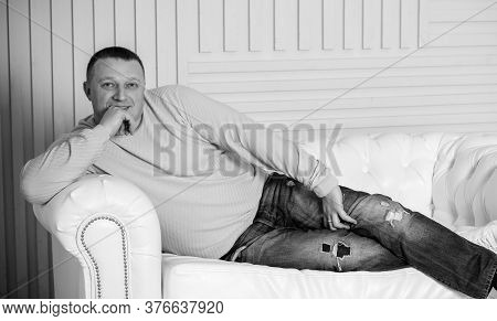 A Man In Casial Style, A Strong And Confident Plump Man In A Suit,  Plus Size Man Concept