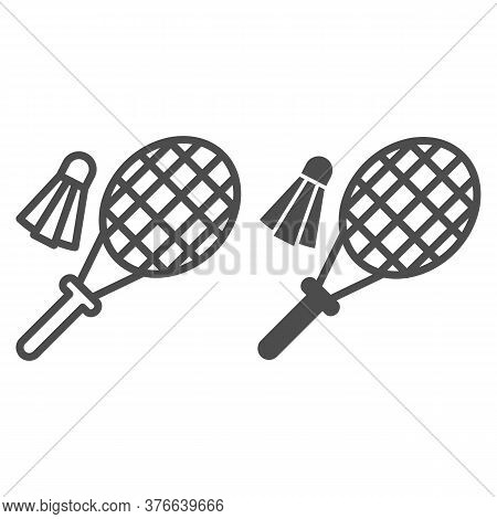 Racket And Shuttlecock Line And Solid Icon, Summer Sport Concept, Badminton Sign On White Background