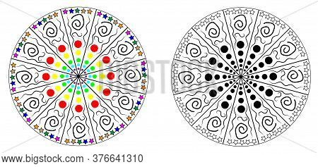 Black And White And Color Circular Fractal Design