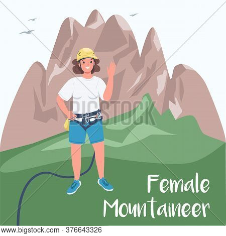 Woman Climber Social Media Post Mockup. Female Mountaineer Phrase. Extreme Sports. Web Banner Design