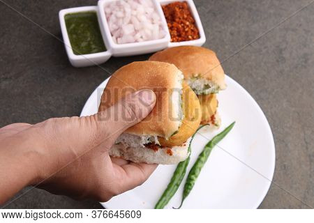 Bombay Vada Paav Or Indian Burger With Fried Potato Patty