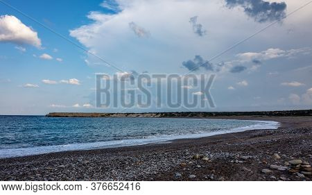 Pebble Beach On The Mediterranean Coast On The Akamas Peninsula On The Island Of Cyprus.