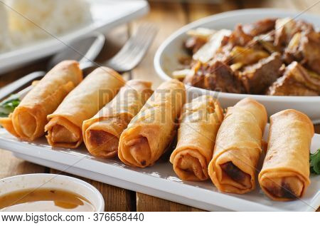filipino fried lumpia on plate